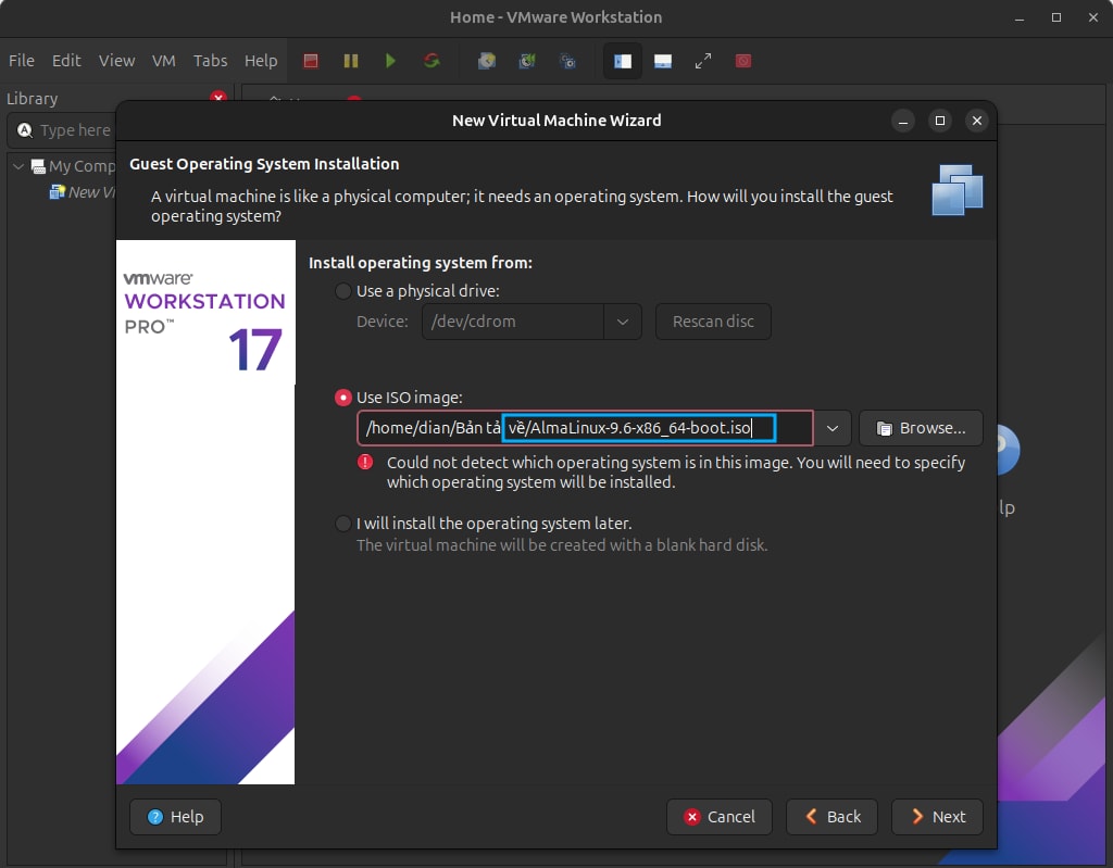 Chỉ định đường dẫn đến một tệp ảnh đĩa (ISO)