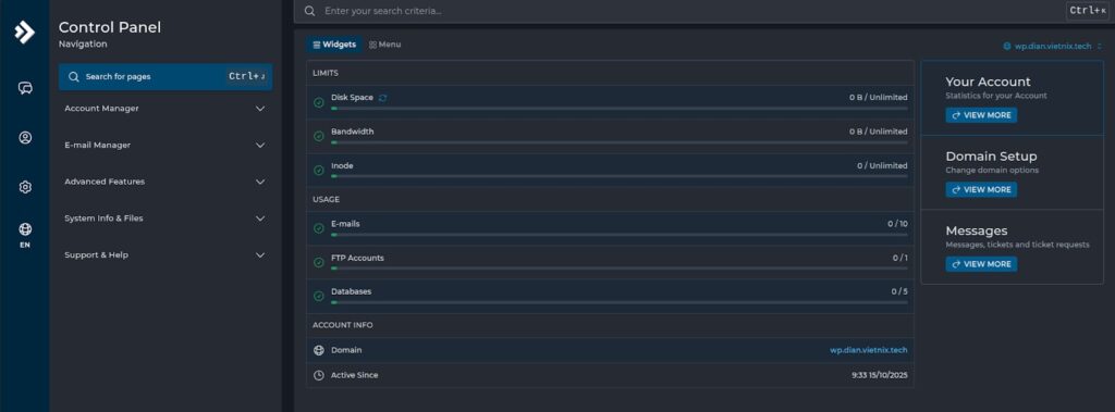 Xem nhanh dung lượng và tài nguyên ở Dashboard
