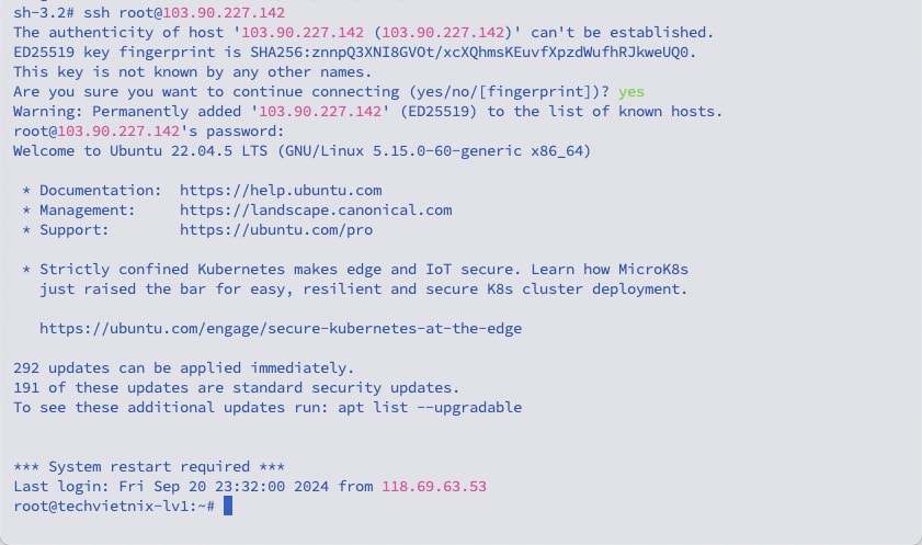 Kết nối lại bằng lệnh ssh user@hostname