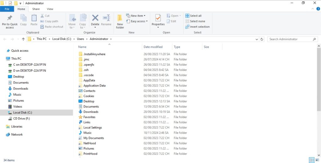Truy cập thư mục người dùng