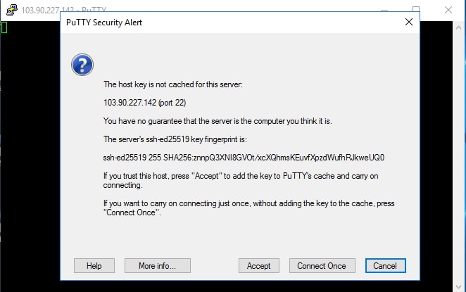 Mở lại PuTTY và kết nố