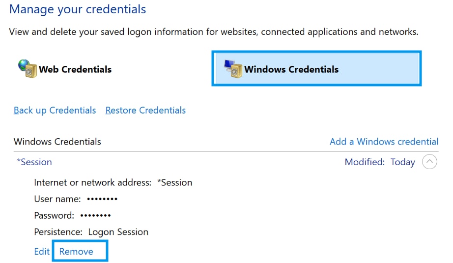 Xóa thông tin đăng nhập đã lưu