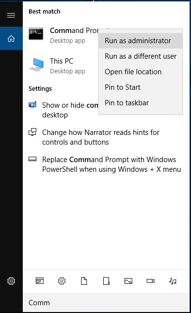 Mở Command Prompt với quyền quản trị viên