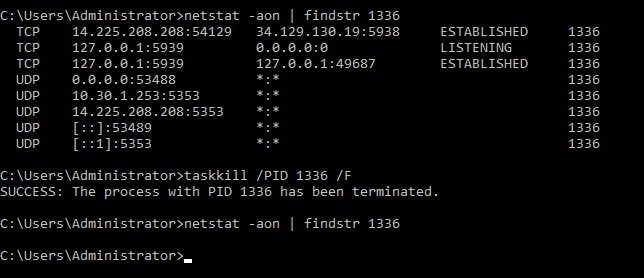  Đóng tiến trình bằng lệnh taskkill