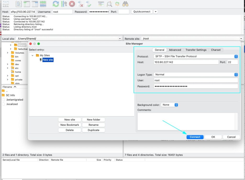 Nhập thông tin máy chủ muốn kết nối