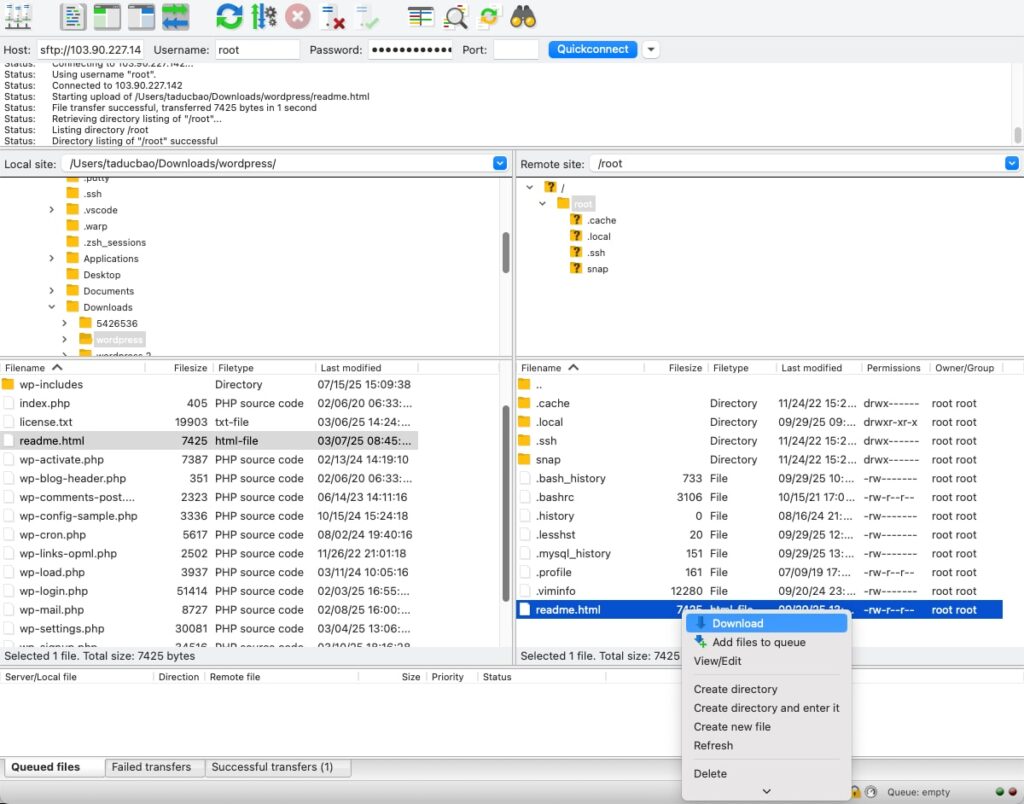 Tải xuống file/thư mục từ VPS về máy