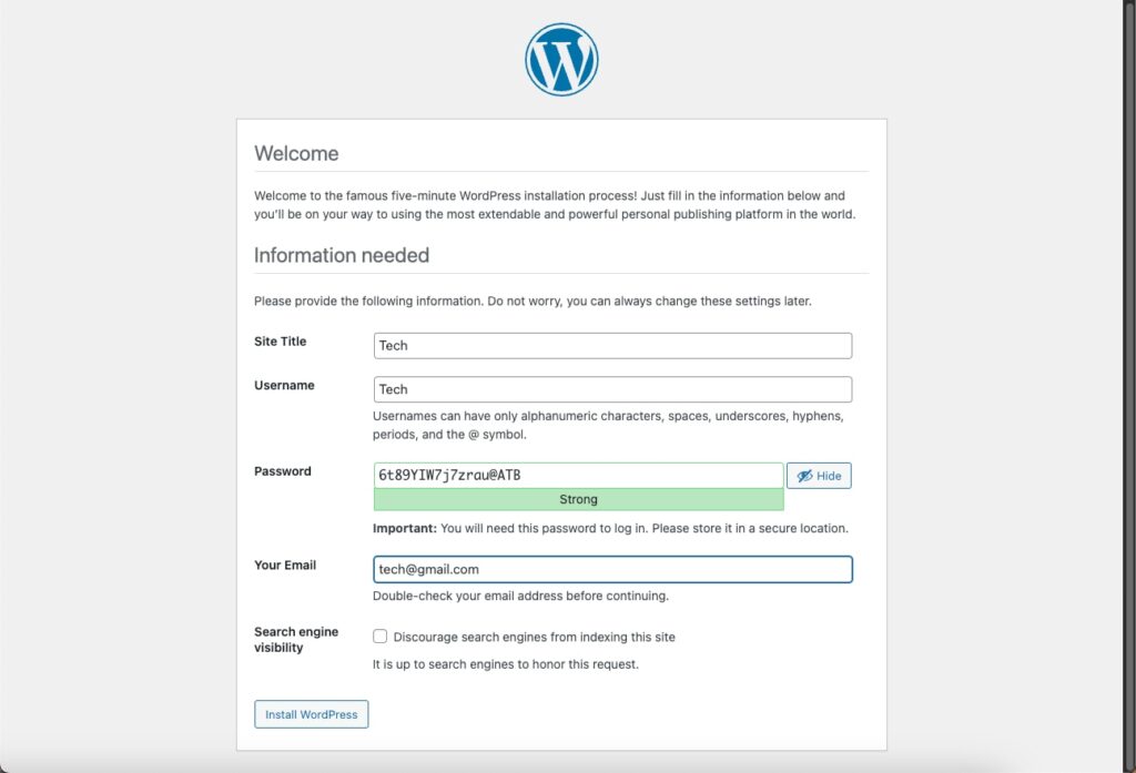 Điền thông tin website