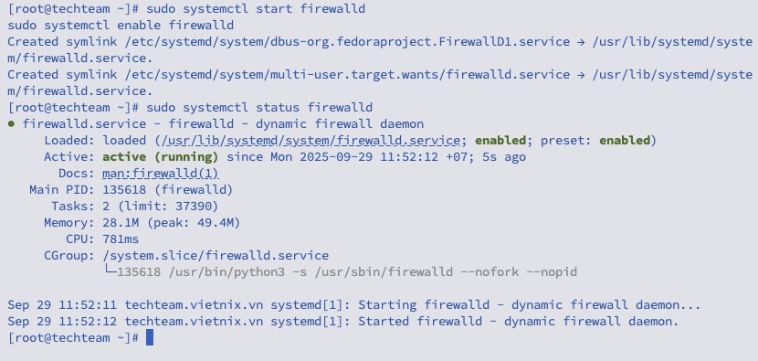 Bật lại và kích hoạt Firewalld
