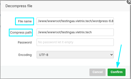 Bạn kiểm tra lại đường dẫn lưu trữ và nhấn Confirm