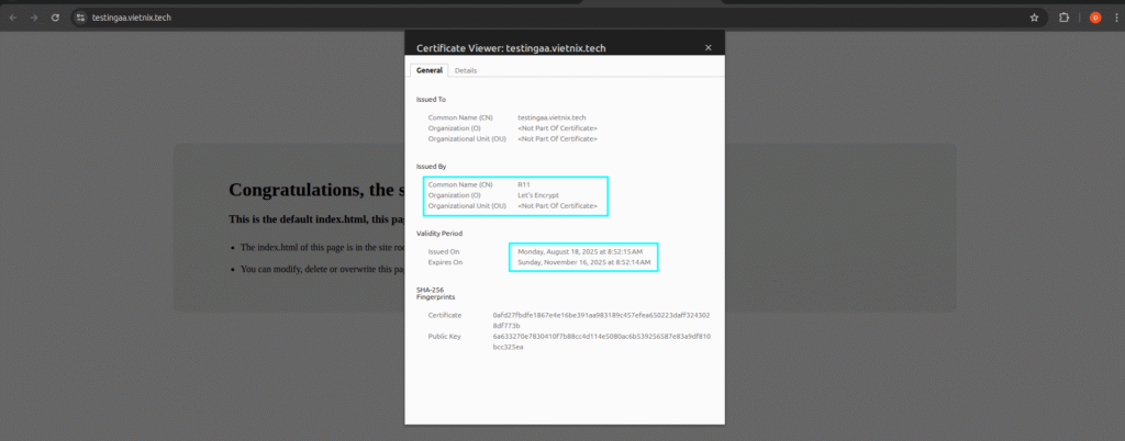 Web sau khi cài SSL