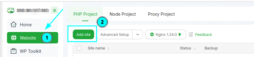 Bạn nhấn vào nút Add Site