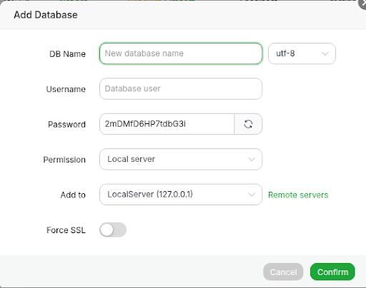 Bạn bấm Confirm để hoàn tất việc tạo mới database