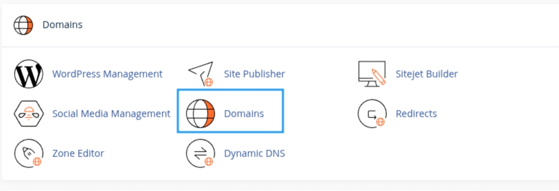 Tìm đến mục Domains và chọn Domains