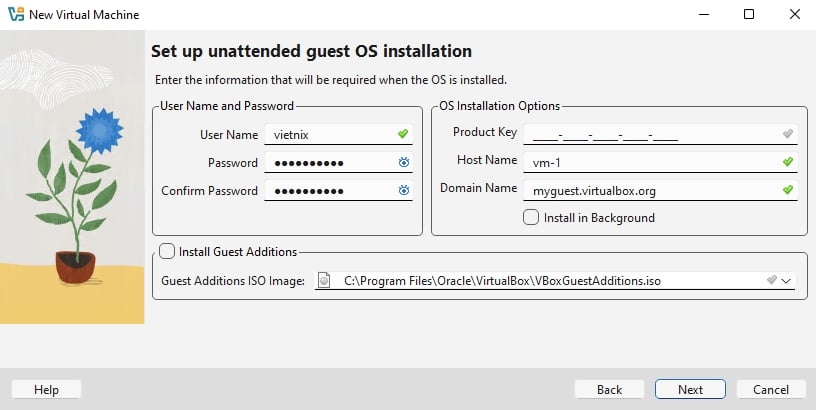 Đặt Username/password cho VM mới.