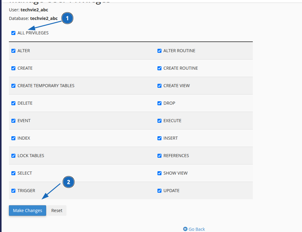 Gán quyền cho người dùng vừa tạo trên cơ sở dữ liệu đó.