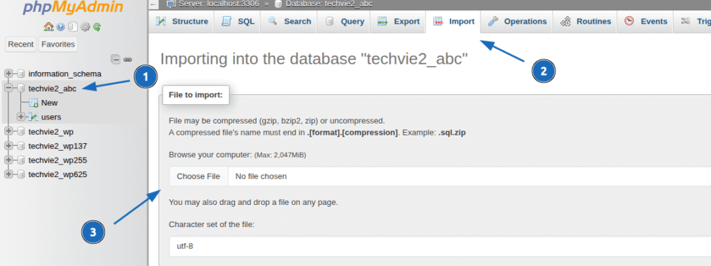 Chọn cơ sở dữ liệu trống mà bạn vừa tạo.