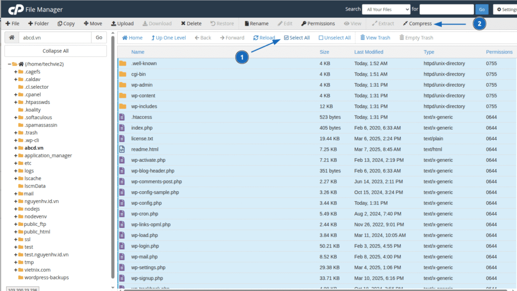 Chọn tất cả các tệp tin và thư mục cần nén