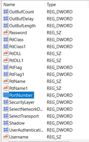 Ở khung bên phải, bạn tìm giá trị có tên PortNumber. Sau đó bạn nhấp đúp vào PortNumber