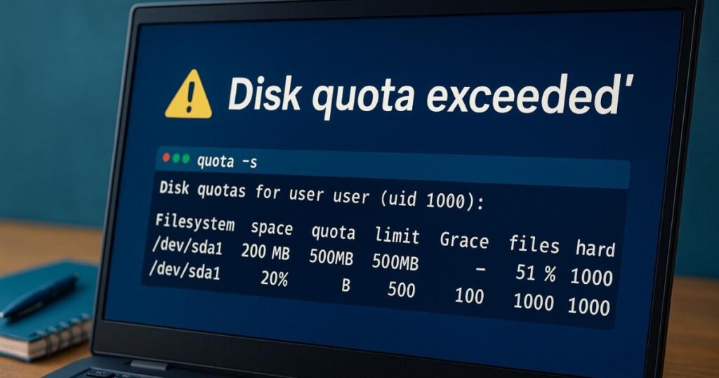Trong một số trường hợp, bạn có thể thấy xuất hiện lỗi Disk quota exceeded.
