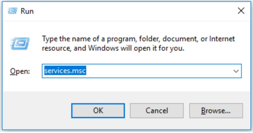 Bạn nhập lệnh services.msc và nhấn OK.