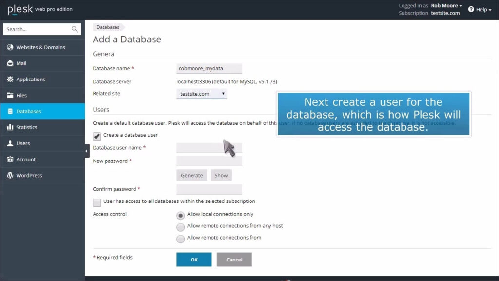 Truy cập mục Databases, nhấn Add Database
