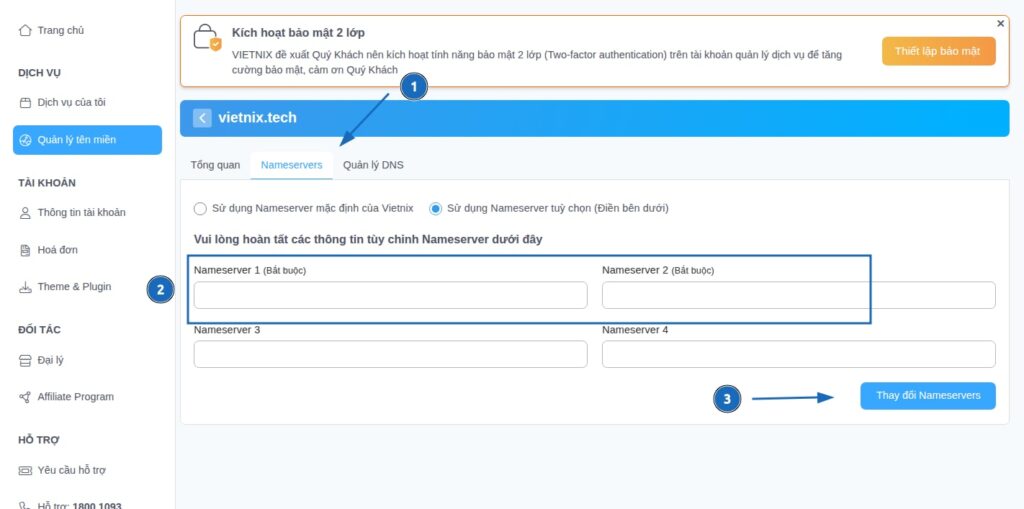 Nhấn nút Thay đổi Nameserver