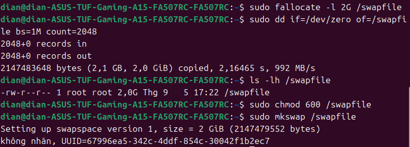 Tạo file Swap
