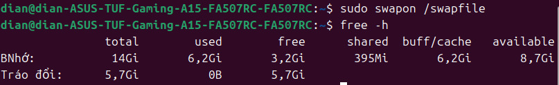 Kích hoạt Swap file