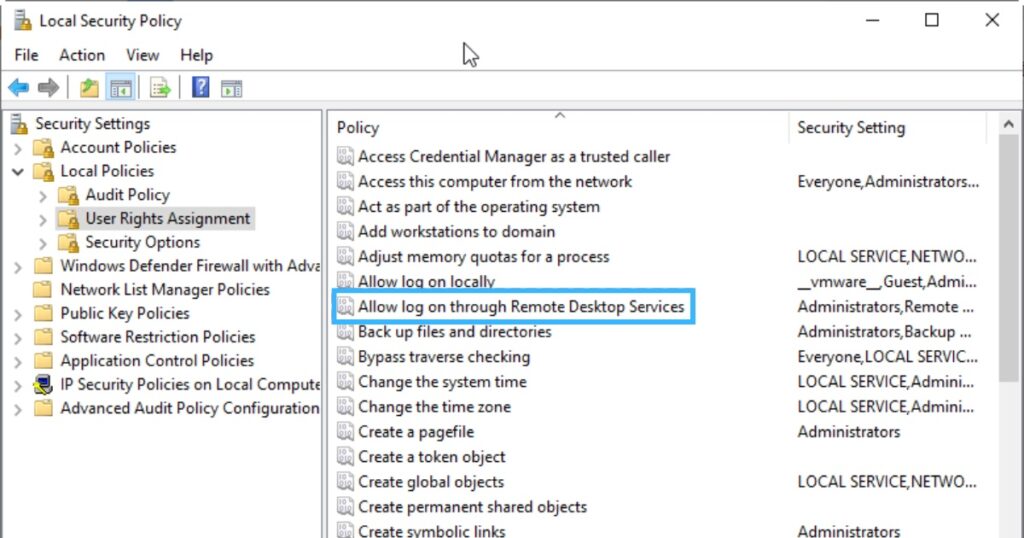Bạn tìm và nhấp đúp vào chính sách Allow log on through Remote Desktop Services