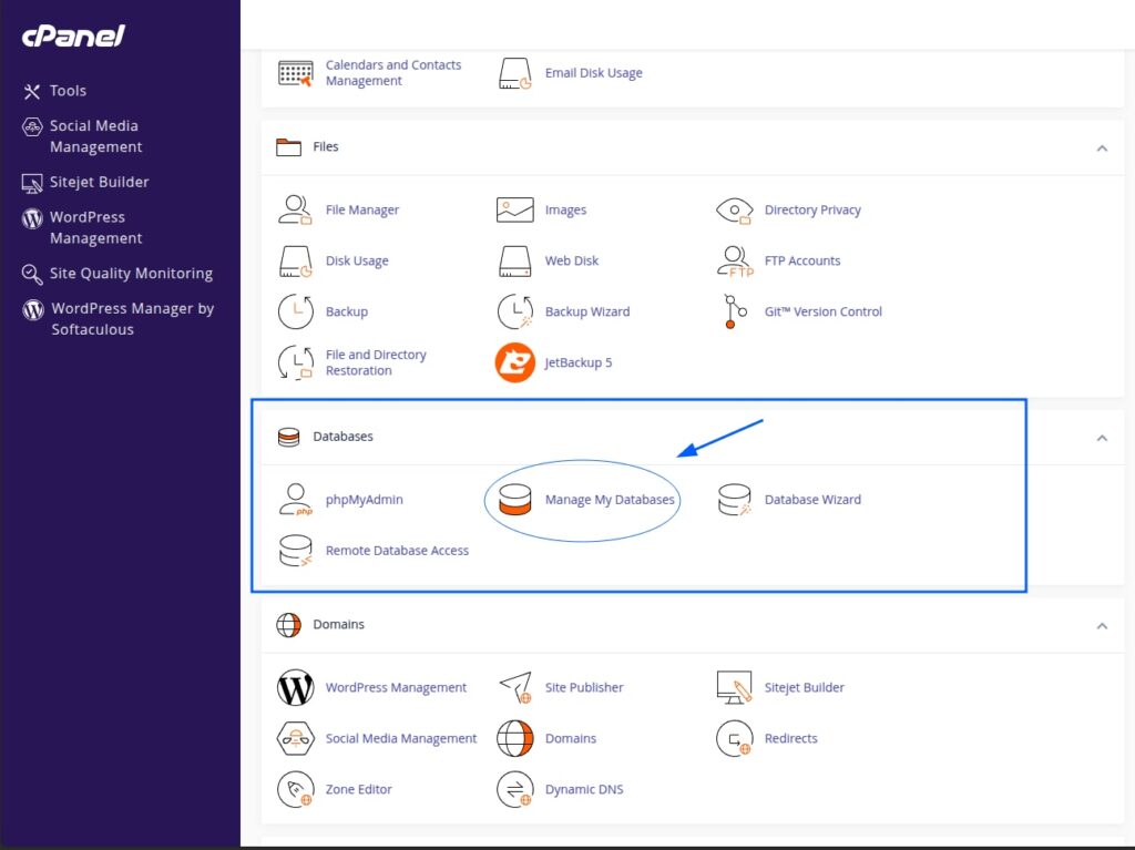 Đăng nhập vào cPanel, tìm mục Databases và chọn MySQL® Database Wizard.