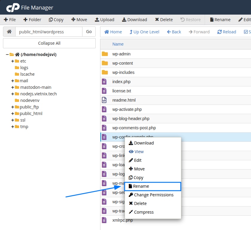 Nhấn chuột phải để Rename