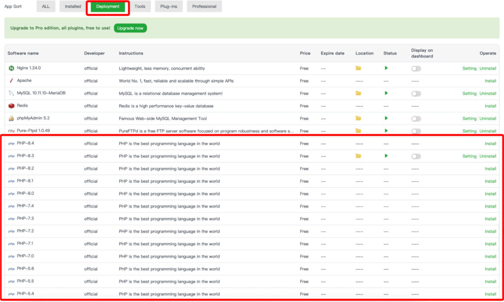 Chọn phiên bản PHP mà bạn muốn cài đặt