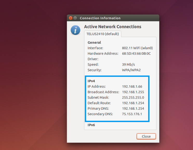 check IP Linux bằng Connection Information