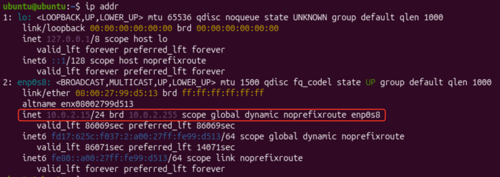 Kiểm tra bằng lệnh ip addr