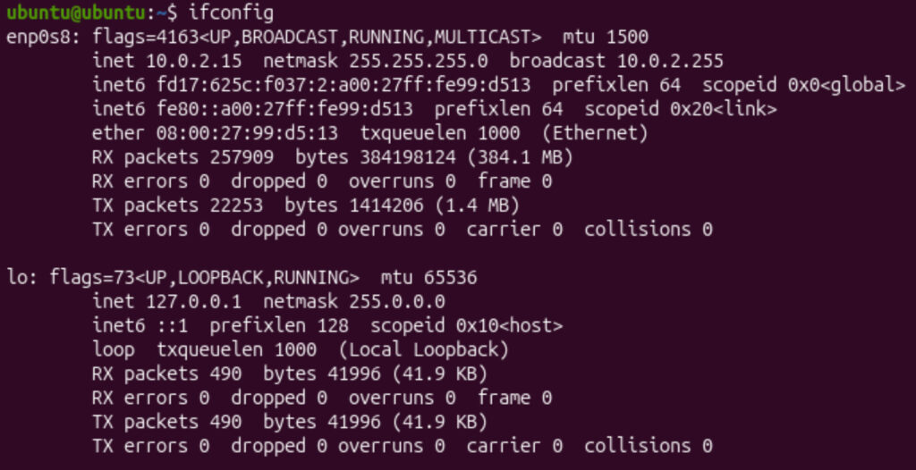 Kiểm tra bằng lệnh ifconfig
