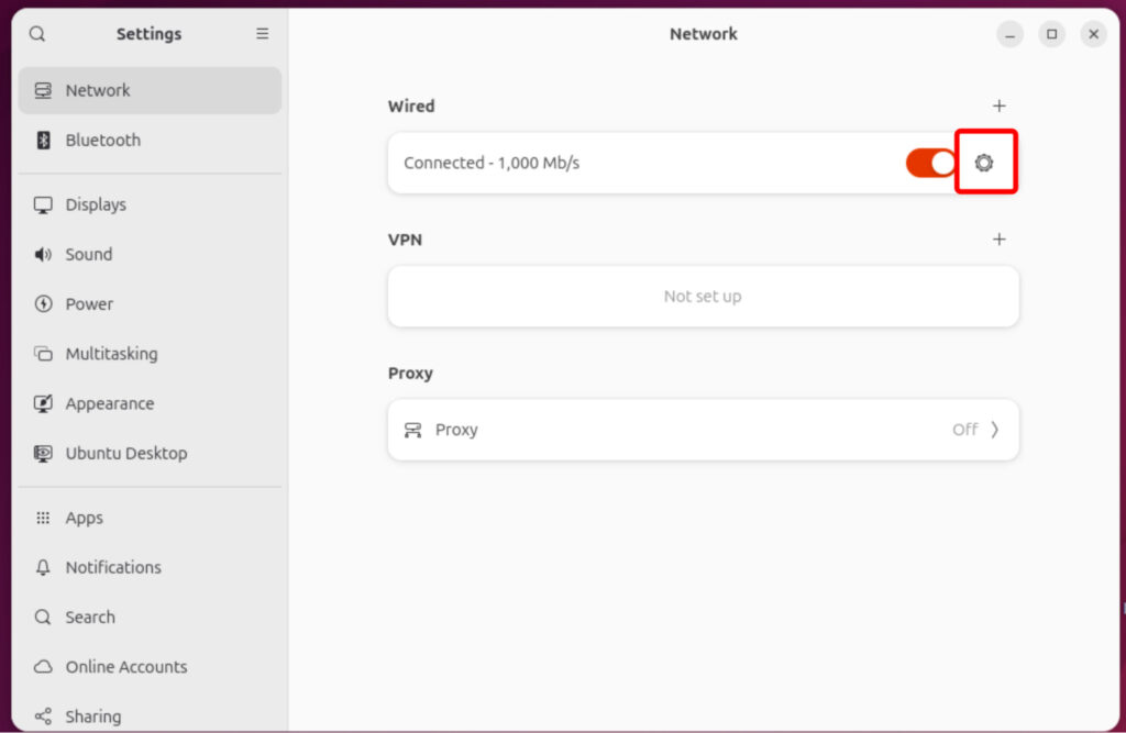 Chọn biểu tượng bánh răng bên cạnh kết nối mạng hiện tại