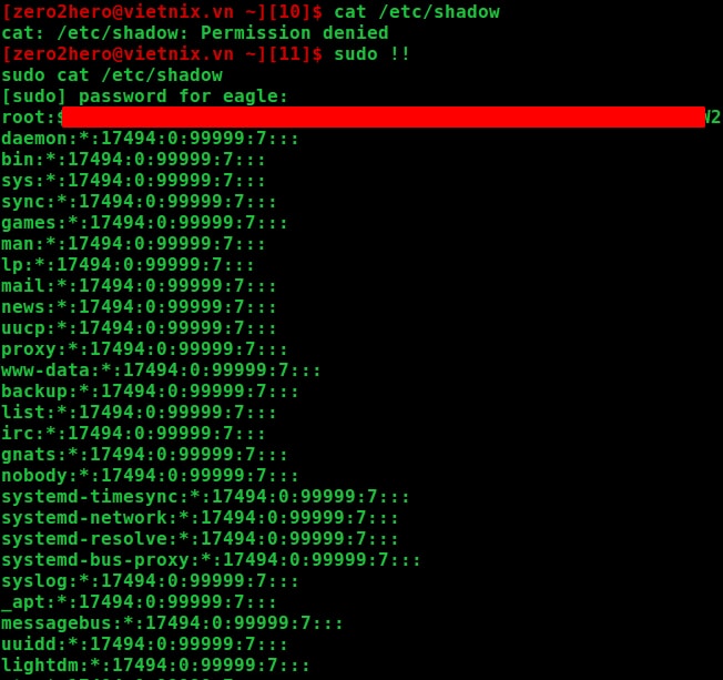 Kết quả thực thi lại lệnh ngay trước đó