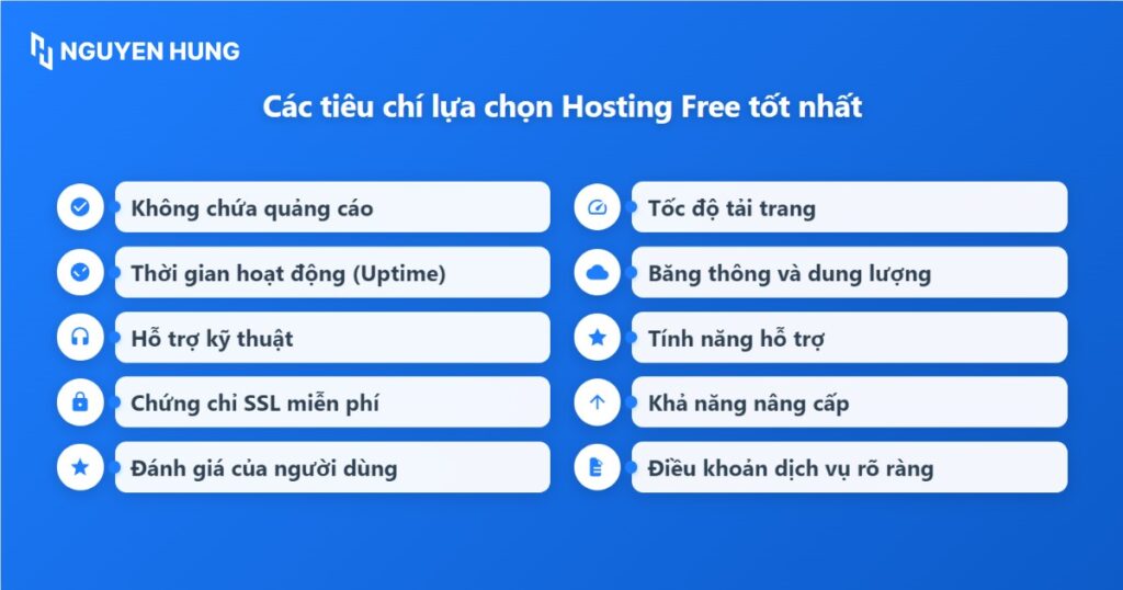 Các tiêu chí lựa chọn hosting miễn phí tốt nhất
