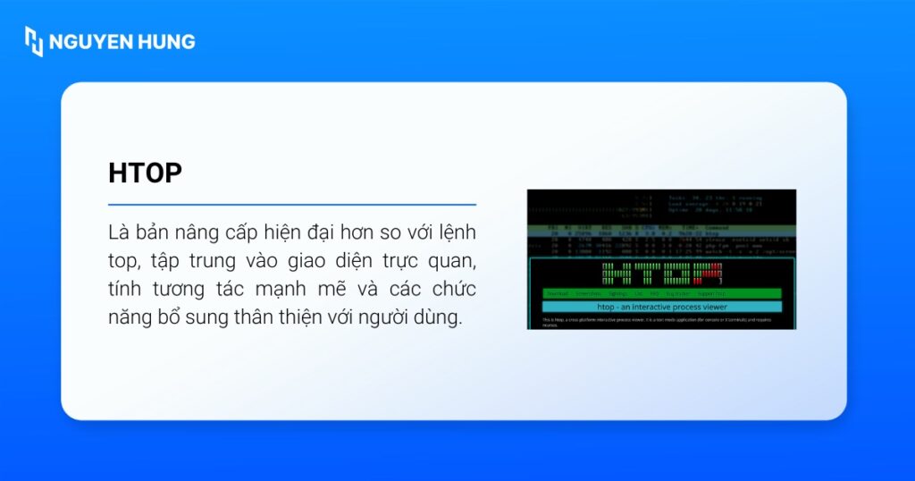 Lệnh htop là một công cụ dòng lệnh cao cấp trên hệ thống Linux