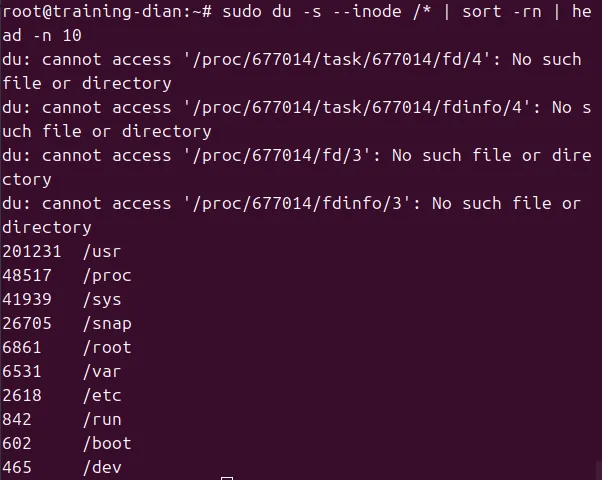 Tìm 10 thư mục sử dụng nhiều Inode nhất