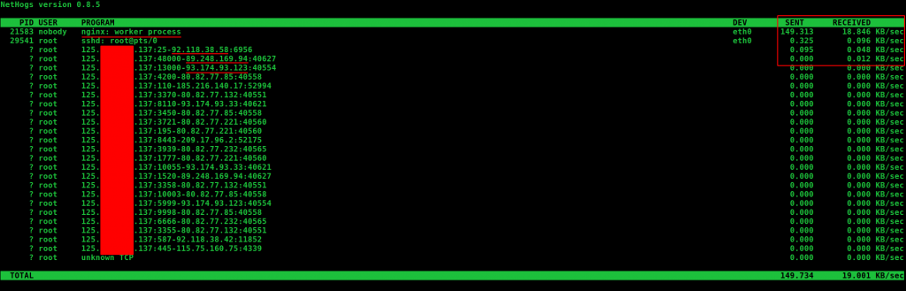 Giao diện của nethogs rất trực quan