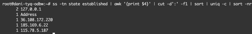 Đếm tất cả kết nối đang ESTABLISHED bằng lệnh ss