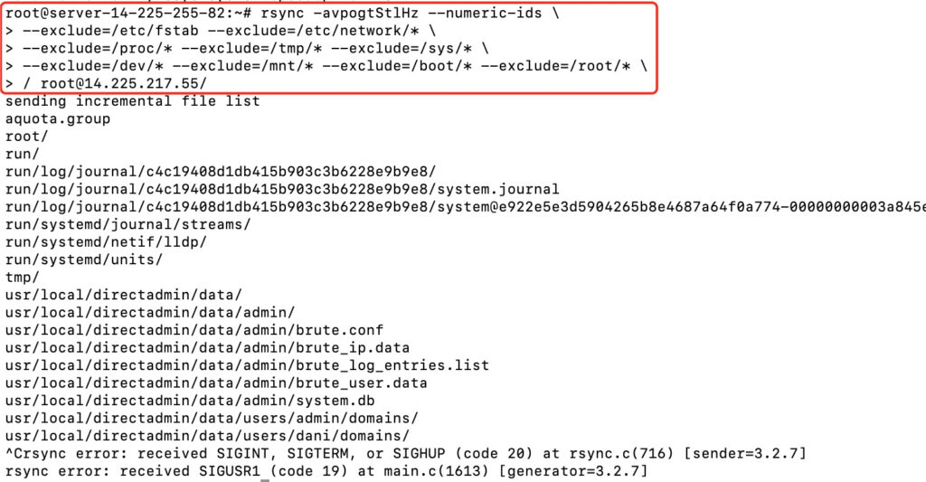 Tiến hành sao chép toàn bộ dữ liệu bằng RSYNC