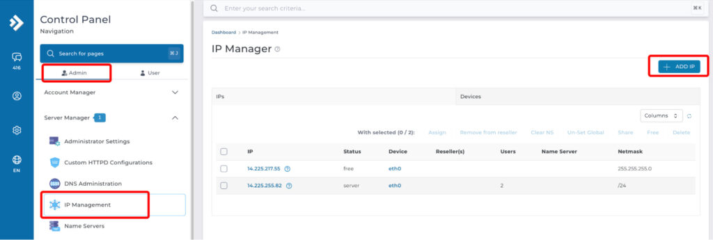 Thực hiện thao tác IP Swap trực tiếp trong phần quản trị