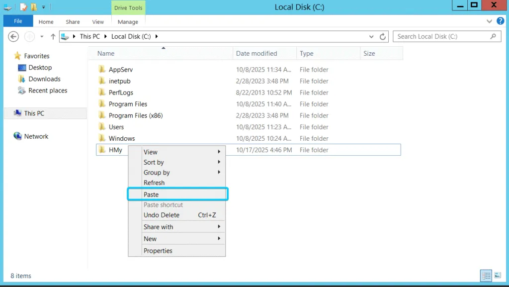 Điều hướng đến thư mục bạn muốn dán file vào