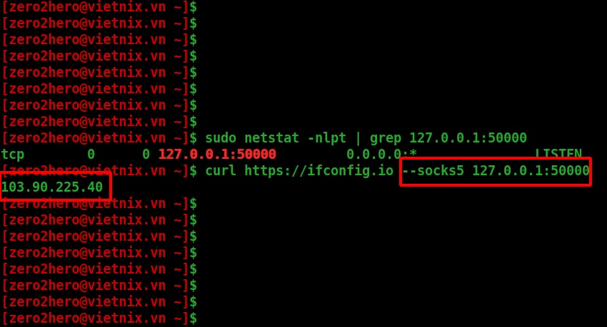 Bạn kiểm tra bằng netstat và curl để đảm bảo Socks đã hoạt động