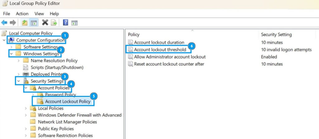 Truy cập vào Account Lockout Policy