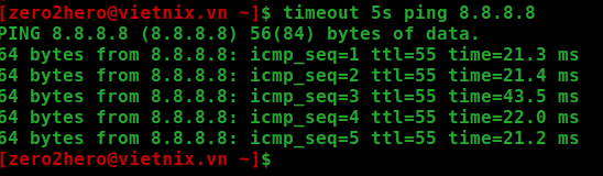 Timeout cho phép lệnh ping chạy trong tối đa 5 giây