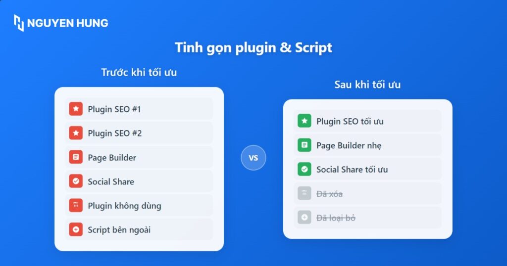 Loại bỏ hoặc cắt giảm plugin, scripts bên thứ ba không cần thiết