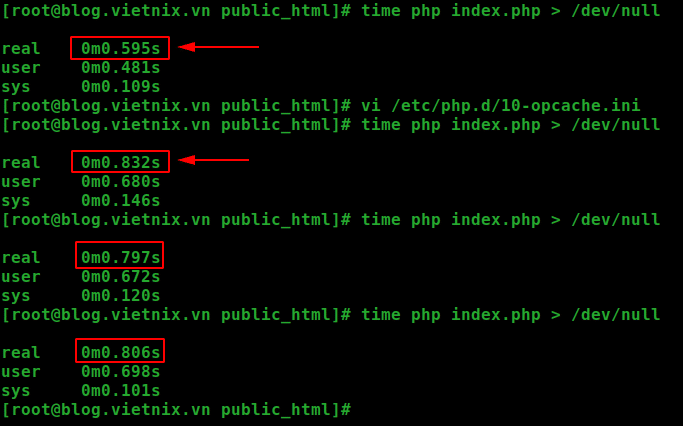 Kiểm tra kết quả sau khi bật OPcache